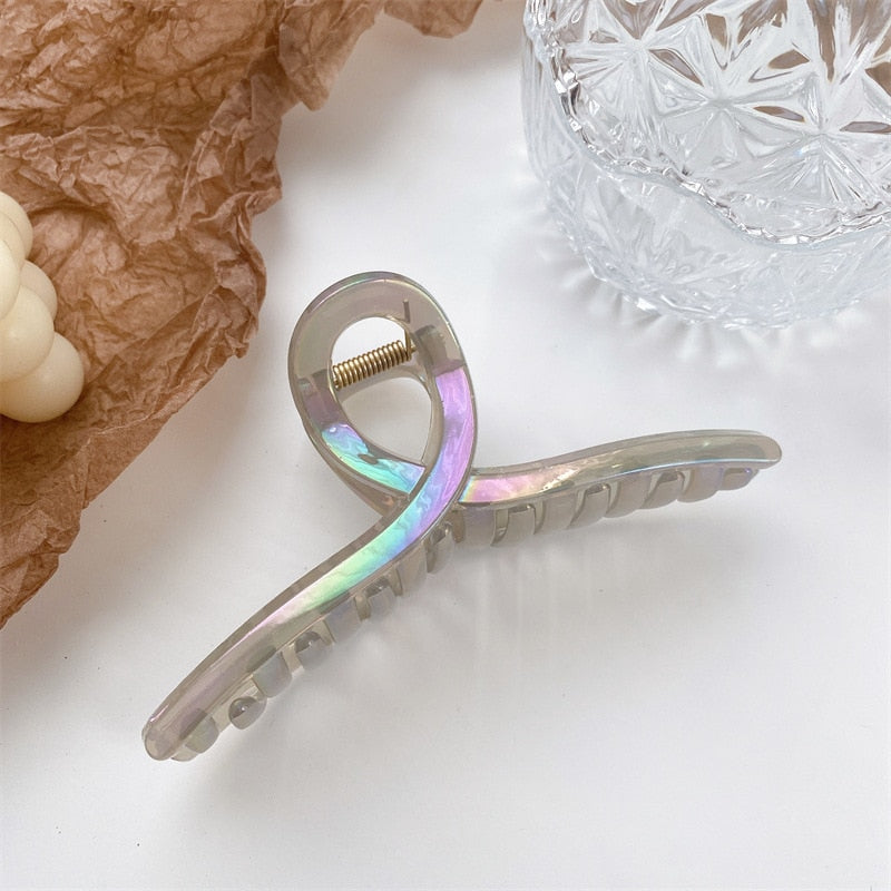 New 13cm Oversized Hair Claw Shark Clips Shiny Colorful Cross Grab Clip Womans Girl Elegant Ponytail Hairpin hair Accessory